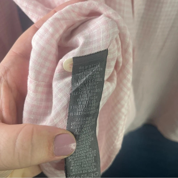 Tricots St Raphael Men’s Shirt Pink Peach Checkered Size Large 100% Linen - Picture 4 of 5